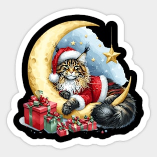 Maine Coon Cat On The Moon Christmas Sticker